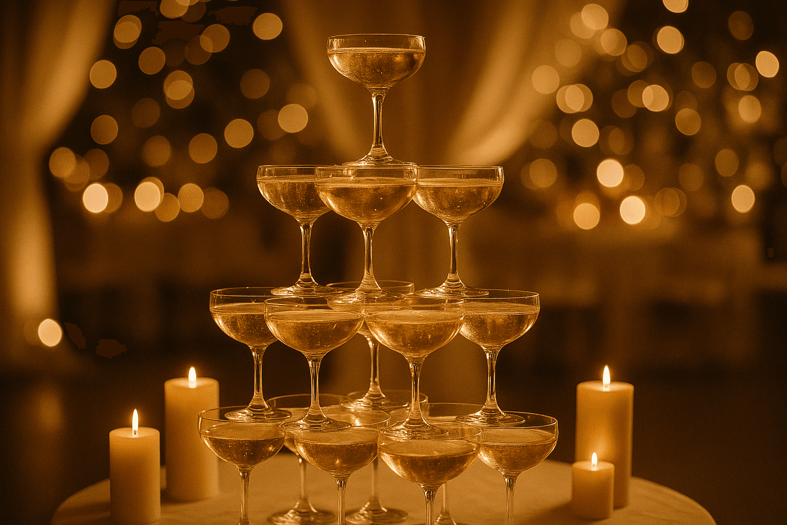Luxurious champagne tower at reception