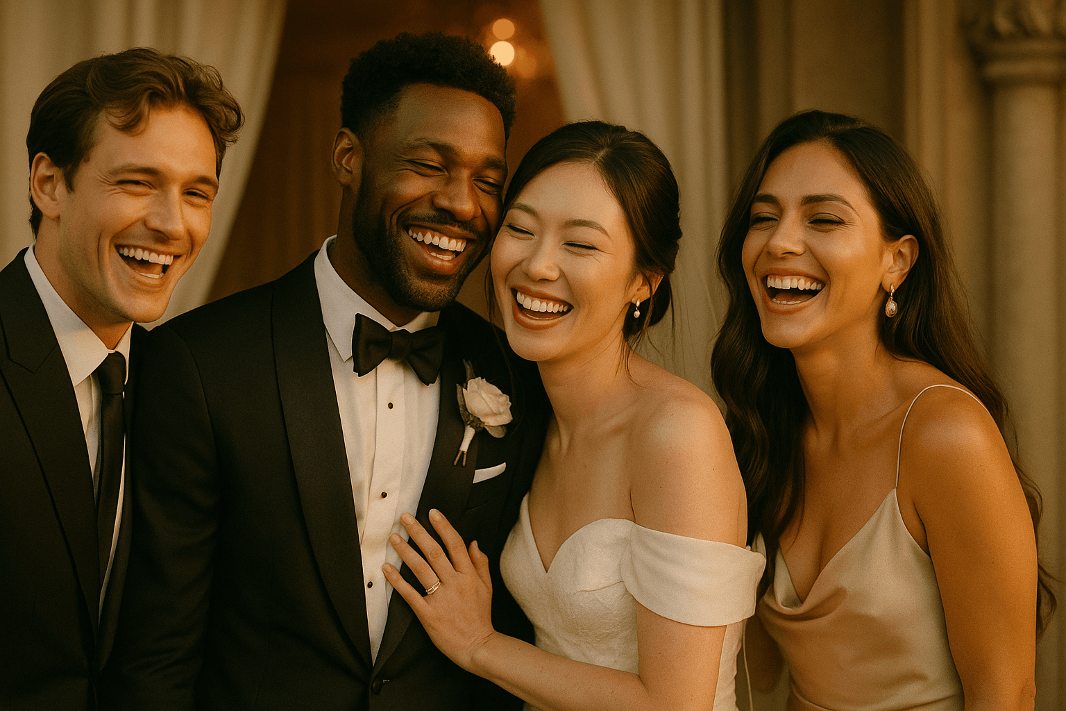 Diverse group of friends celebrating at a luxury photo booth